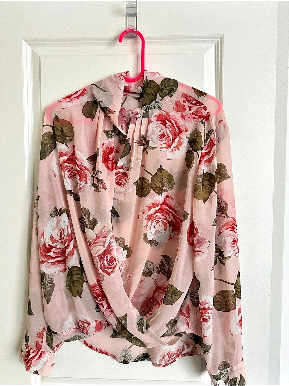 Floral Wrap Blouse in Pink & Green Like New